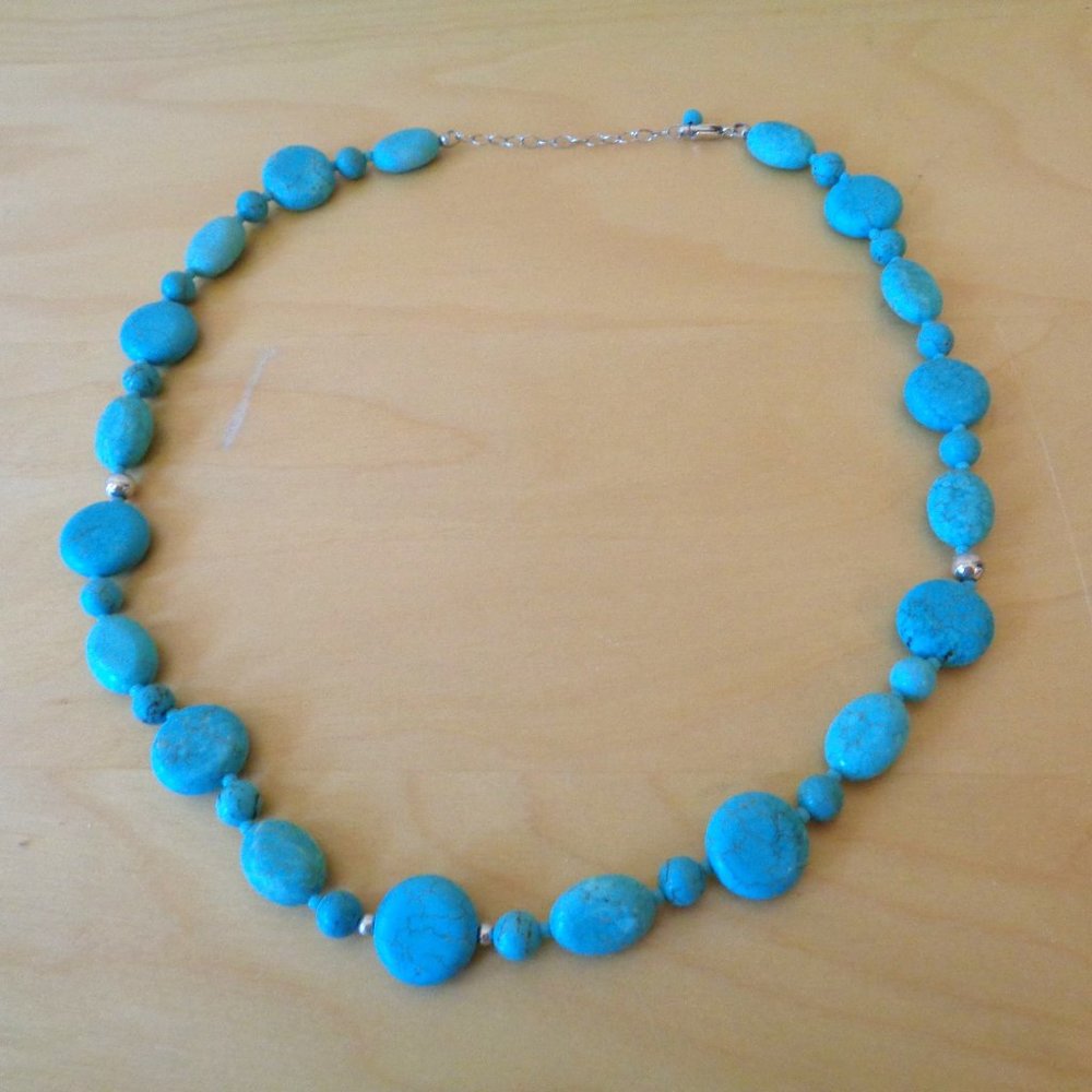 Turquoise Stone & Silver Beads Choker Necklace 19 Inches NEW